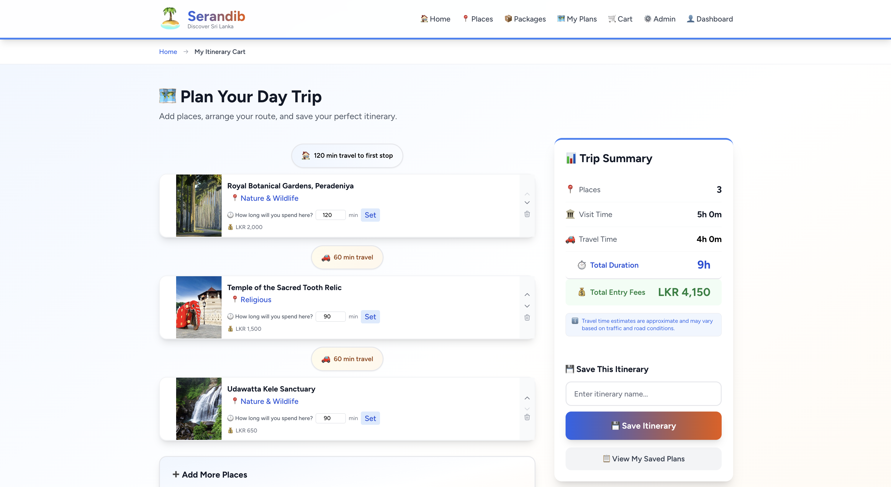Serandib Itinerary Planner
